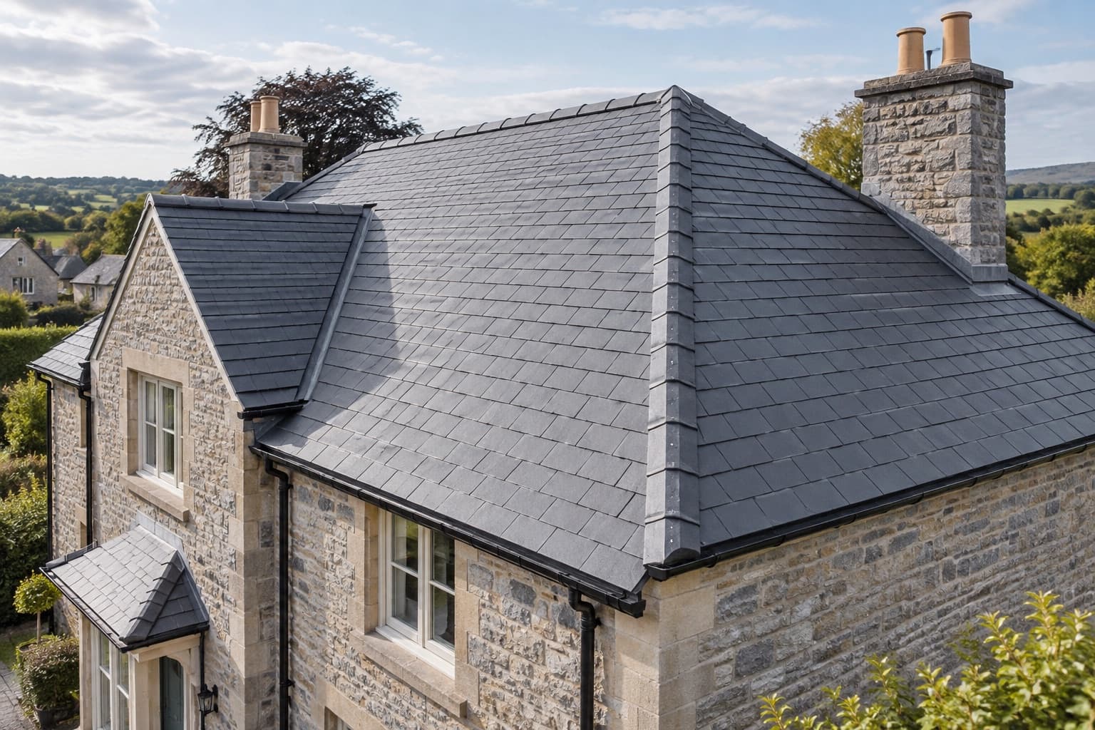 Illustrative finished pitched slate roof