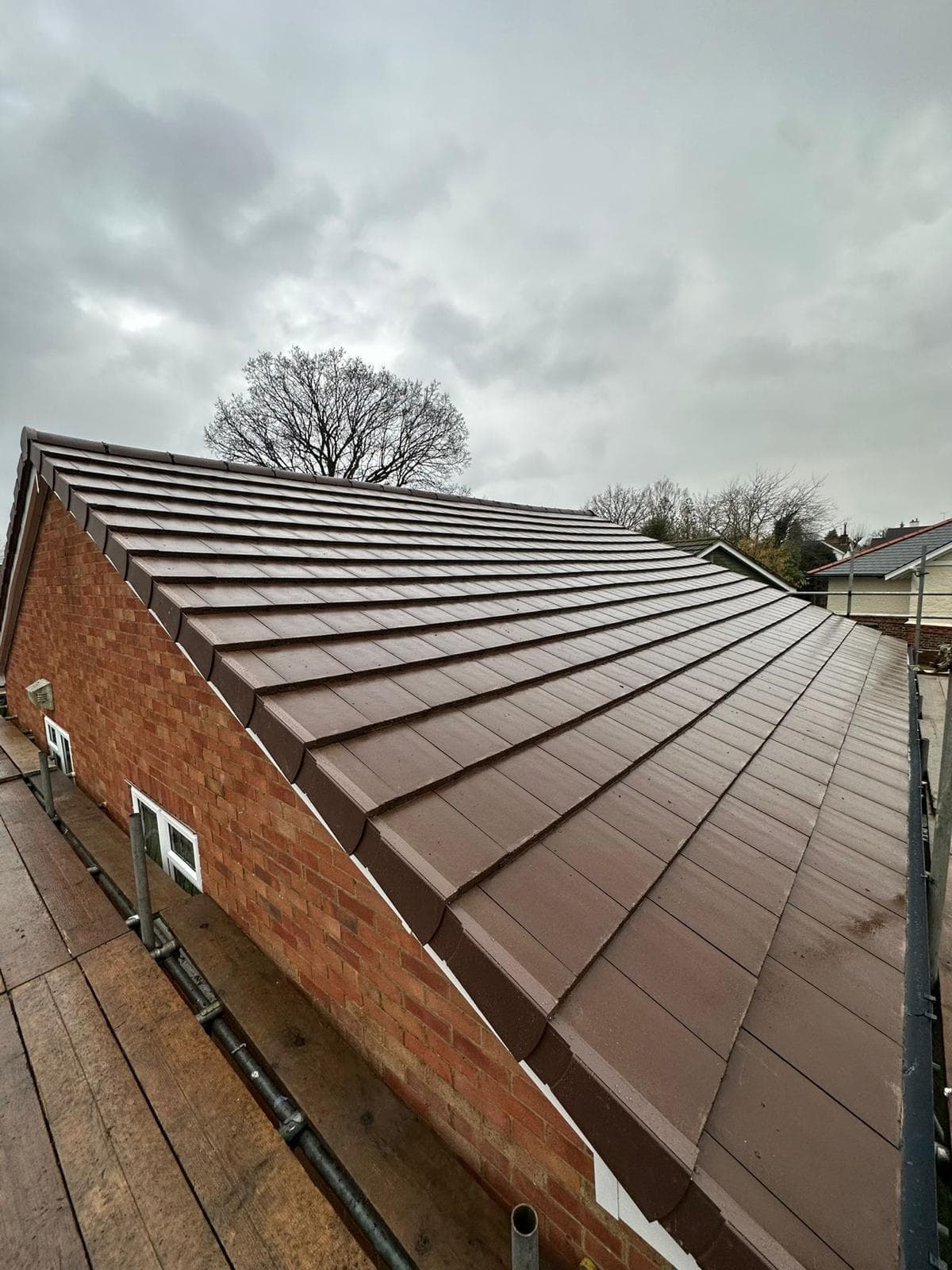 Finished brown tiled roof